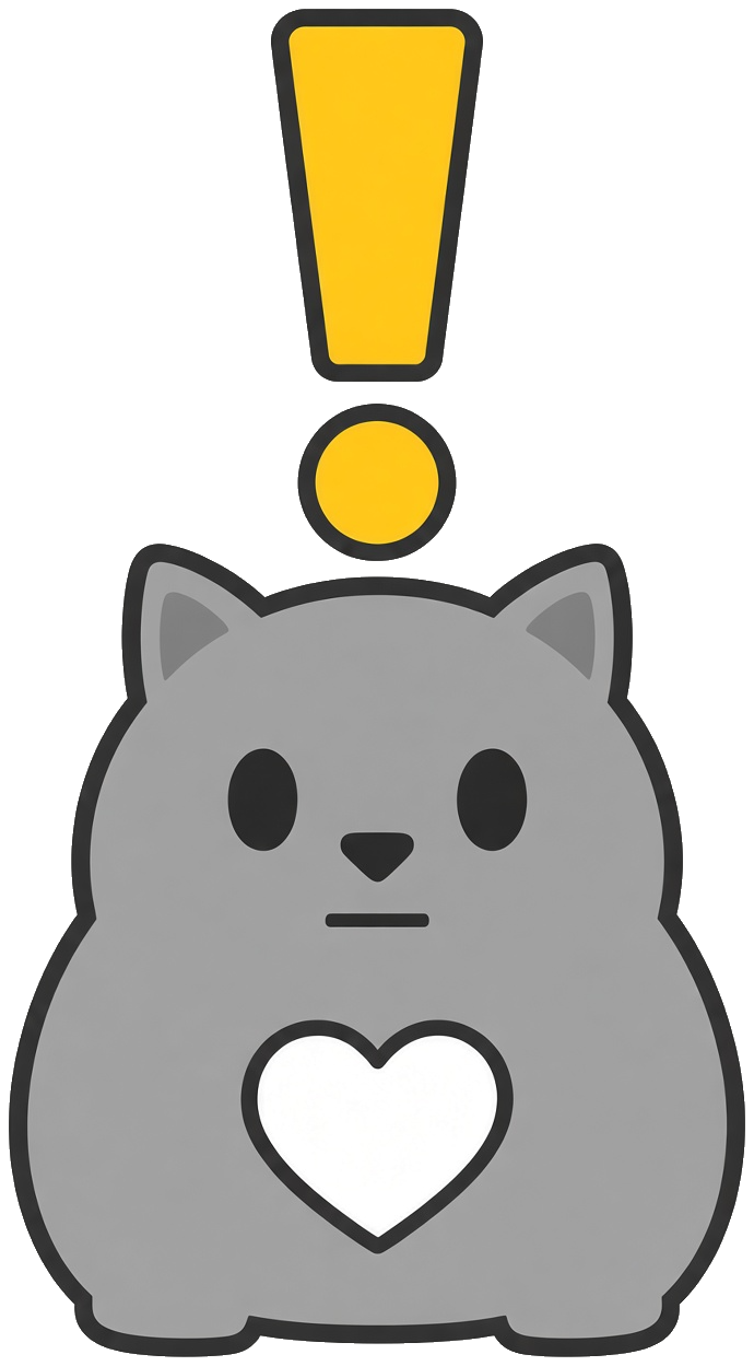NPCAT, a grey non-playable cat with a heart on its chest and a yellow quest marker above its head